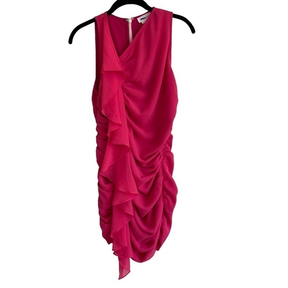 Lovers + Friends Fuchsia Gathered Ruffle Mini Dress, Size S - Picture 1 of 7